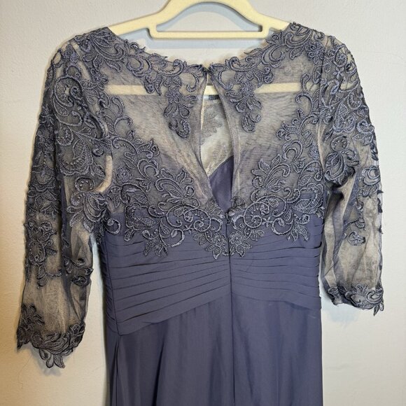 JJ’s house Mother Of The Bride Dress Size US 4 Blue Stormy Long Lace Half Sleeve - Picture 5 of 9